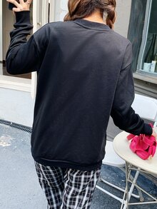 Graphic Drop Shoulder Pullover - Black - View 2