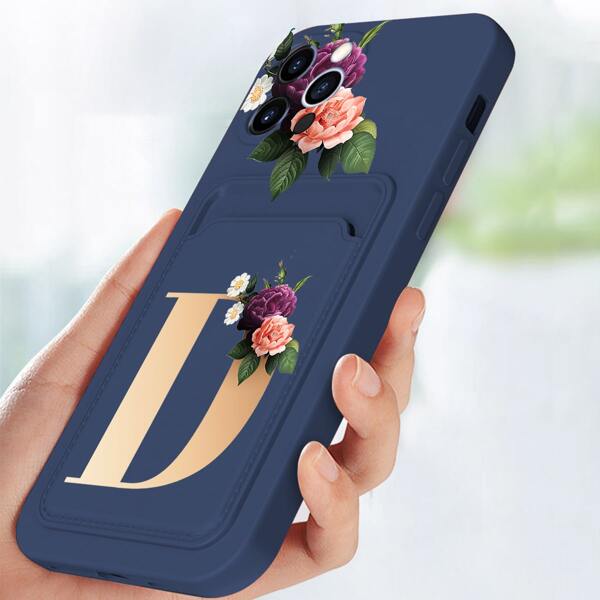

Letter Graphic Phone Case With Card Slot, Multicolor