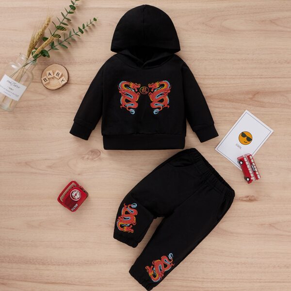 

Baby Chinese Dragon Print Hoodie & Sweatpants, Black
