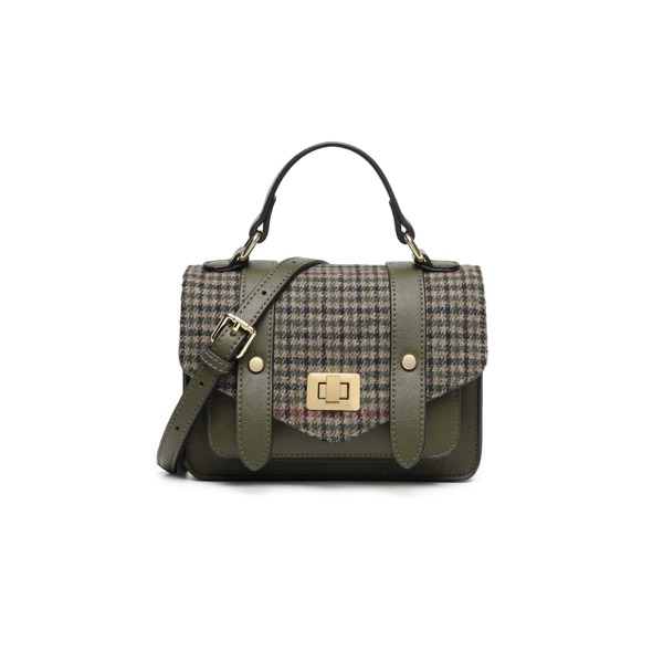 

Plaid Pattern Knit Detail Square Bag, Army green