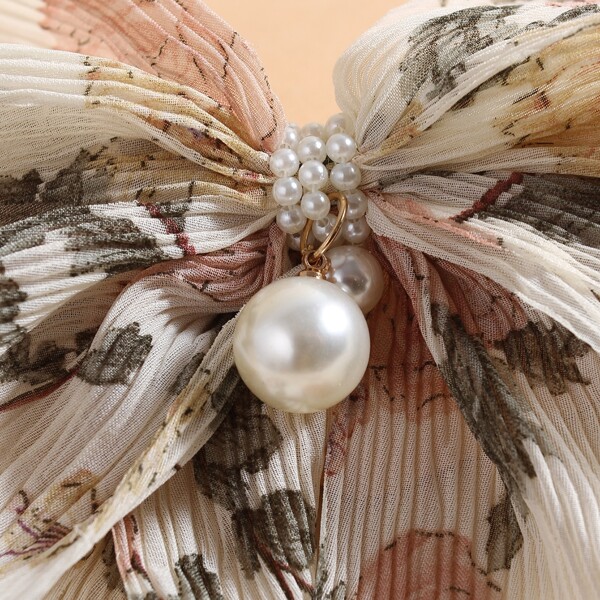 

Flower Print Bow Decor Hair Clip, Multicolor