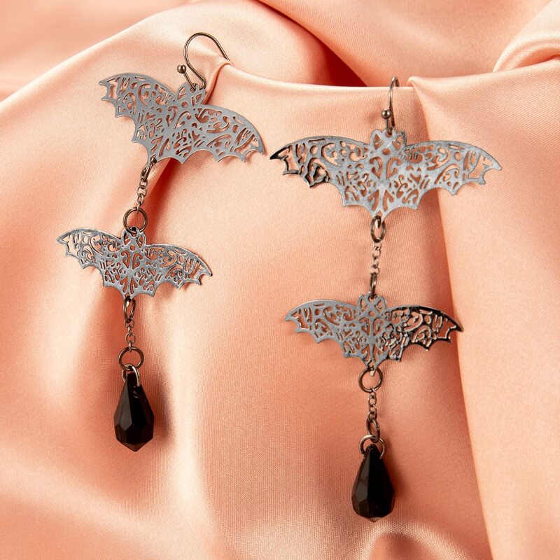 

Hollow Out Bat Drop Earrings, Black