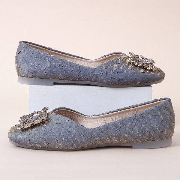 

Rhinestone Decor Textured Flats, Blue
