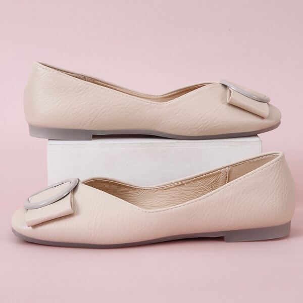 

Minimalist Bow Decor Square Toe Ballet Flats, Beige