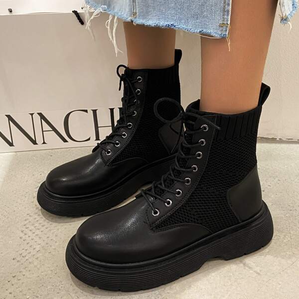 

Minimalist Lace Up Front Combat Boots, Black