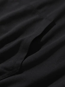 ROMWE MEN Guys Floral Graphic Pocket Drawstring Hoodie - Black - View 5