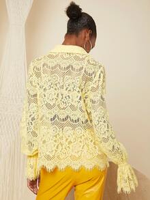 SHEIN Frenchy 荷葉袖蕾絲襯衫