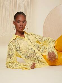 SHEIN Frenchy 荷葉袖蕾絲襯衫