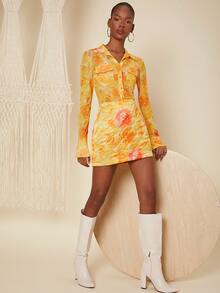 SHEIN BAE Floral Quilted Bodycon Skirt - Multicolor - View 4