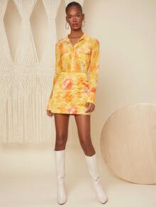 SHEIN BAE Floral Quilted Bodycon Skirt - Multicolor - View 5