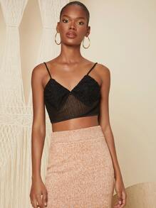 SHEIN BAE Lace Up Back Crop Cami Top - Black - View 4