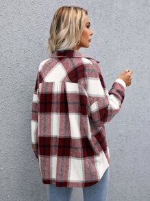SHEIN LUNE Chaquetón De Hombro Caído De Cuadros Con Bolsillo De Solapa - Multicolor - Ver 2