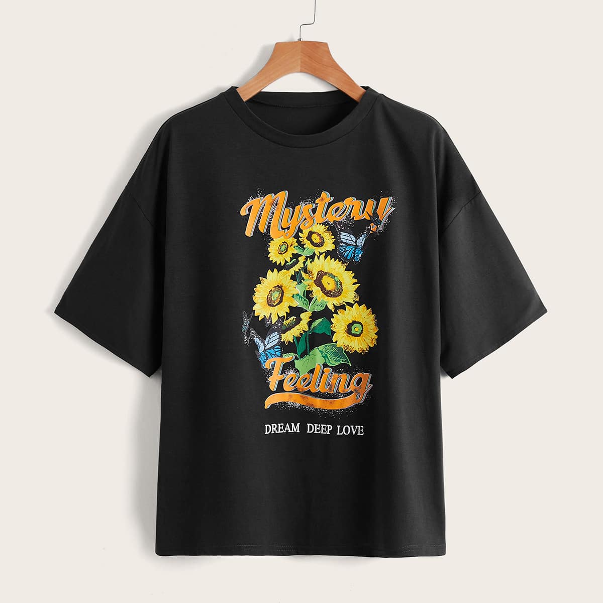 

Floral Letter Print Tee, Dark grey
