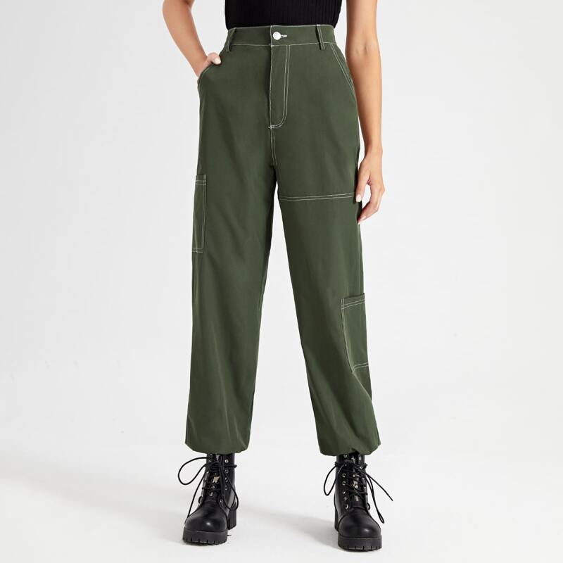 

Stitching Trim Cargo Pants, Army green