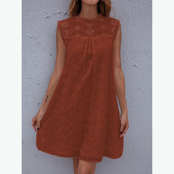 

Eyelet Embroidery Mock Neck Tunic Dress, Burnt orange