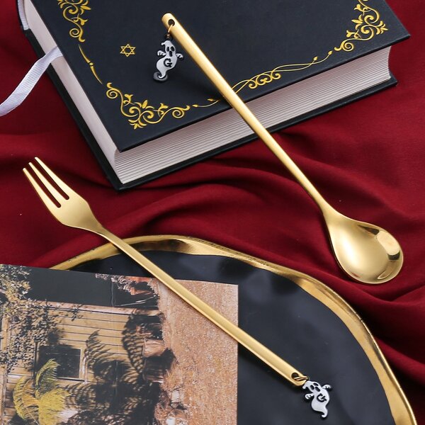 

2pcs Halloween Pendant Decor Spoon & Fork, Gold