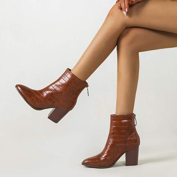 

Minimalist Croc Embossed Back Zipper Classic Boots, Brown