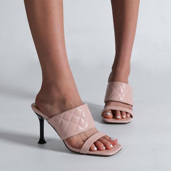 

Quilted Stiletto Heeled Slide Sandals, Pink