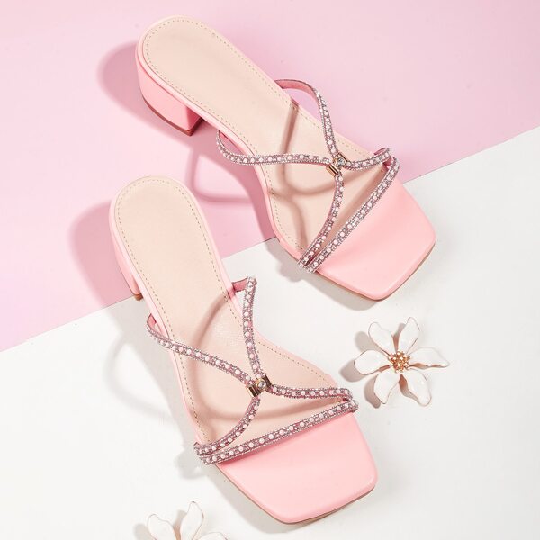 

Rhinestone & Beaded Decor Heeled Sandals, Pink