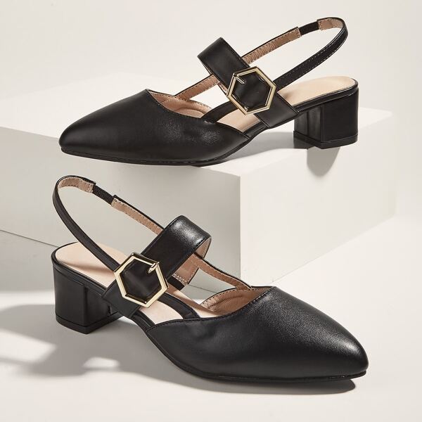 

Minimalist Buckle Decor Slingback Pumps, Black