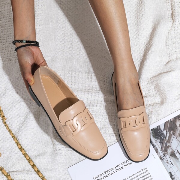 

Minimalist Chain Decor Flat Loafers, Pink