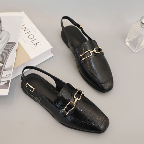 

Lizard Pattern Slingback Flats, Black