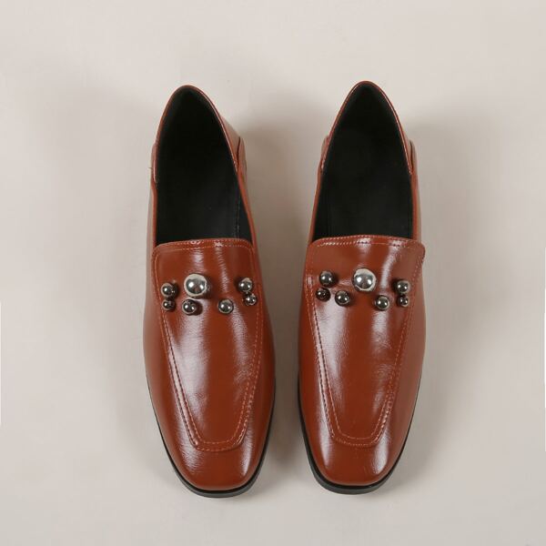 

Beaded Decor Flat Loafers, Brown