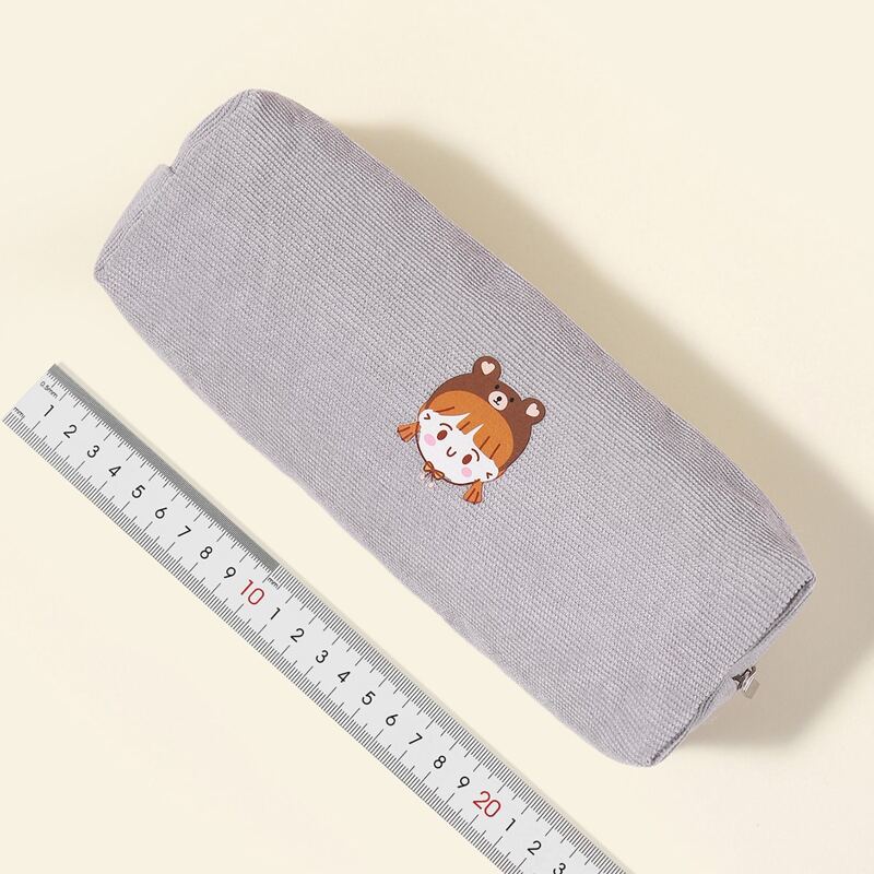 

Cartoon Girl Print Pencil Bag, Light grey
