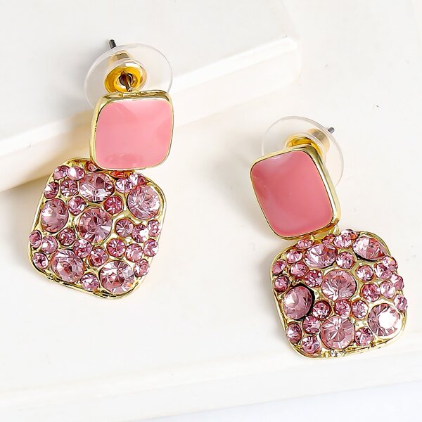 

Rhinestone Decor Drop Earrings, Pink