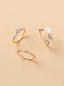 3 piezas Anillo con diseño de flor - Amarillo Oro - Ver 2