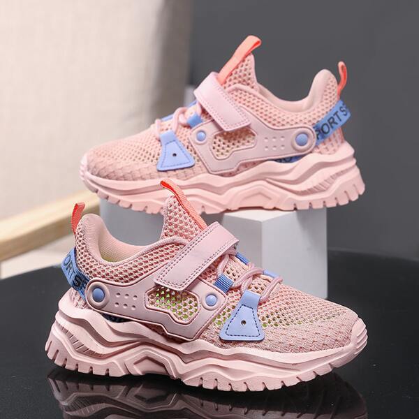 

Girls Letter Graphic Velcro Strap Sneakers, Pink