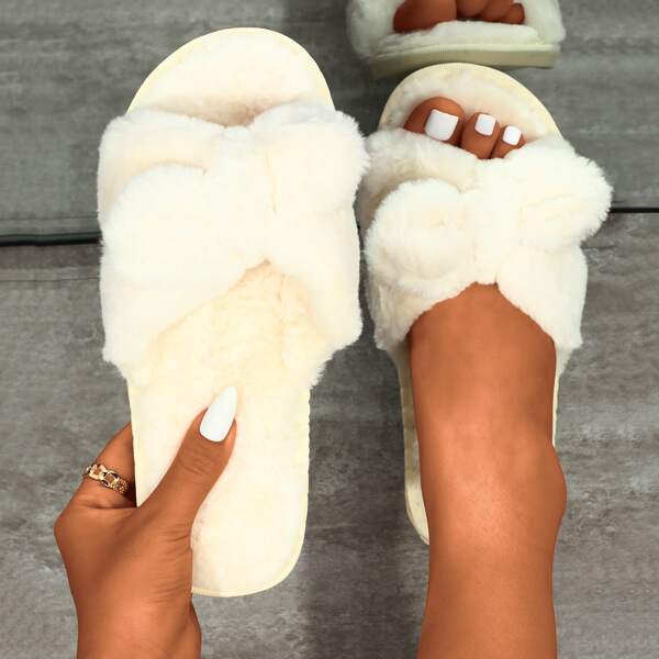 

Minimalist Fluffy Home Slippers, White