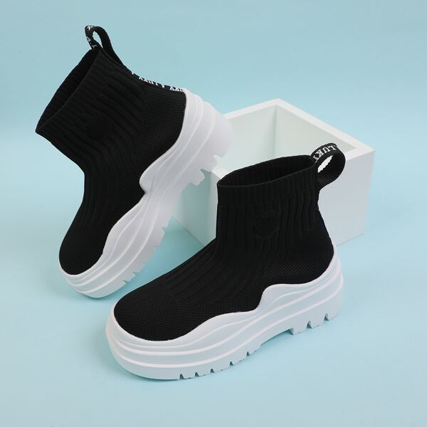 

Minimalist Chunky Sock Boots, Black
