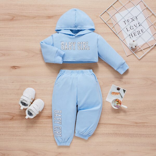 

Baby Girl Letter Graphic Hoodie With Joggers, Baby blue