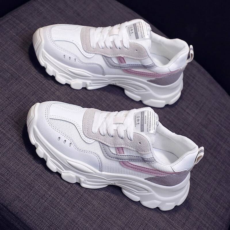 

Lace-up Front Mesh Panel Sport Sneakers, Beige
