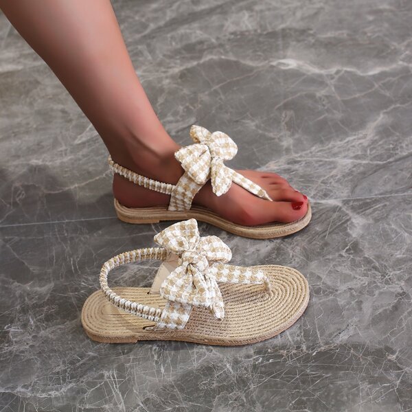 

Bow Decor Slingback Thong Sandals, Khaki