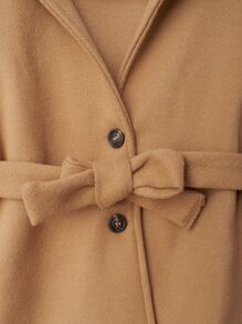 嬰兒素色腰帶前紐扣連帽花呢外套