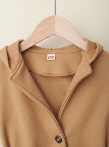 嬰兒素色腰帶前紐扣連帽花呢外套