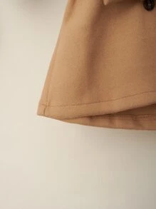 嬰兒素色腰帶前紐扣連帽花呢外套