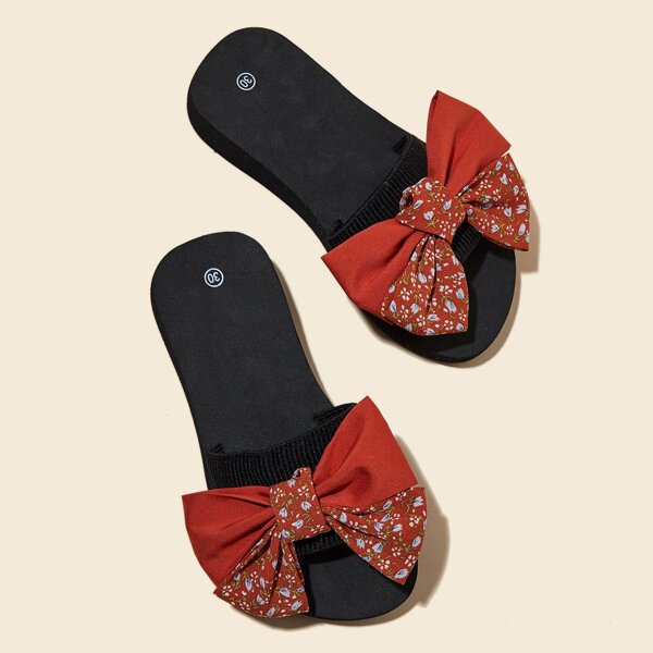 

Girls Bow Decor Open Toe Slippers, Red