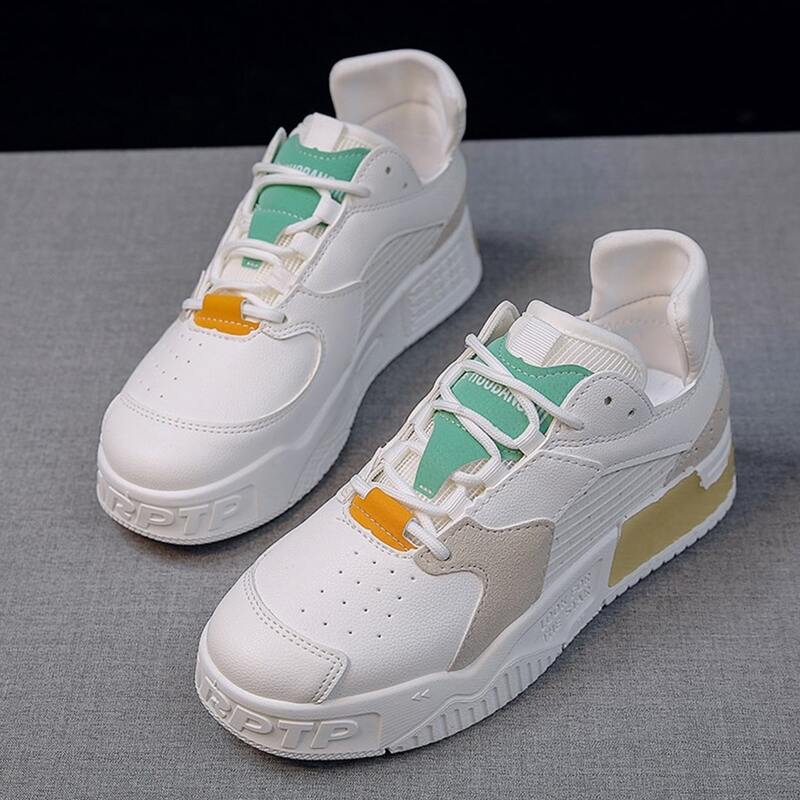 

Colorblock Lace-up Decor Skate Shoes, White