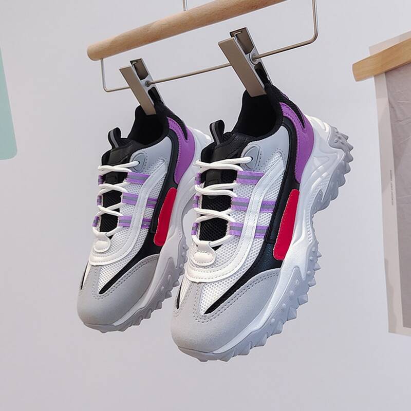 Lace-up Front Mesh Panel Sneakers, Multicolor