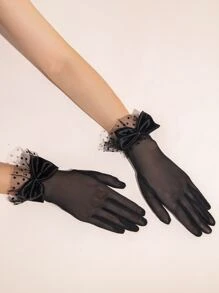 Guantes decorados elegantes con lazo moños - Negro - Ver 3