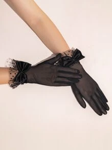 Guantes decorados elegantes con lazo moños - Negro - Ver 4