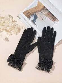 Guantes decorados elegantes con lazo moños - Negro - Ver 5