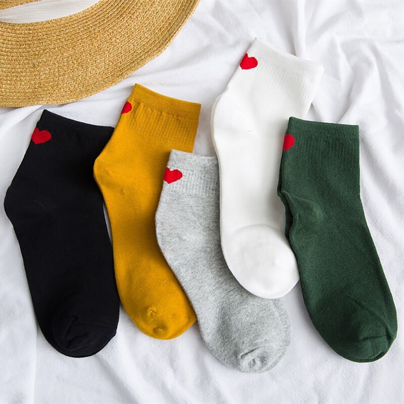 

5pairs Heart Pattern Crew Socks, Multicolor
