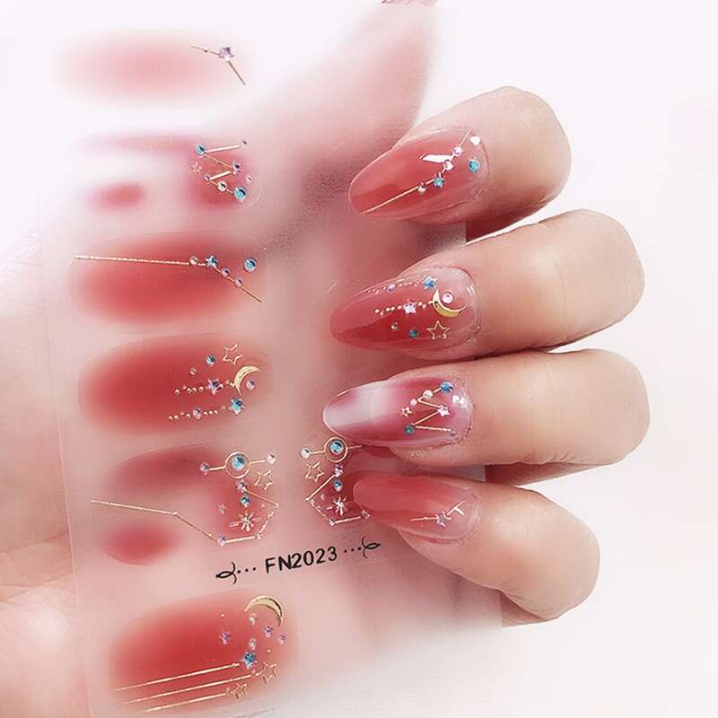 

1sheet Moon & Star Print Nail Art Sticker & 1pc Nail File, Multicolor