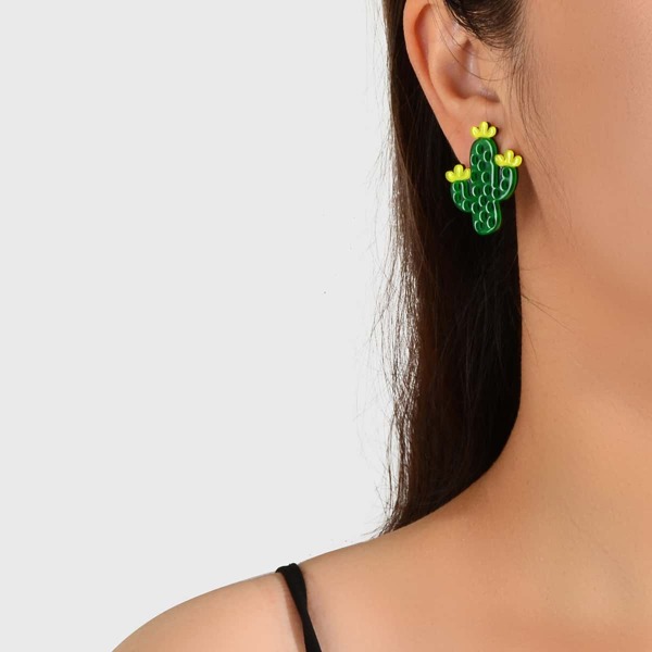 

Cactus Design Stud Earrings, Green