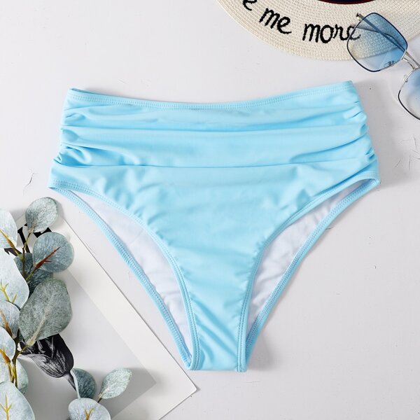 

Plain Ruched High Waisted Bikini Bottom, Mint blue