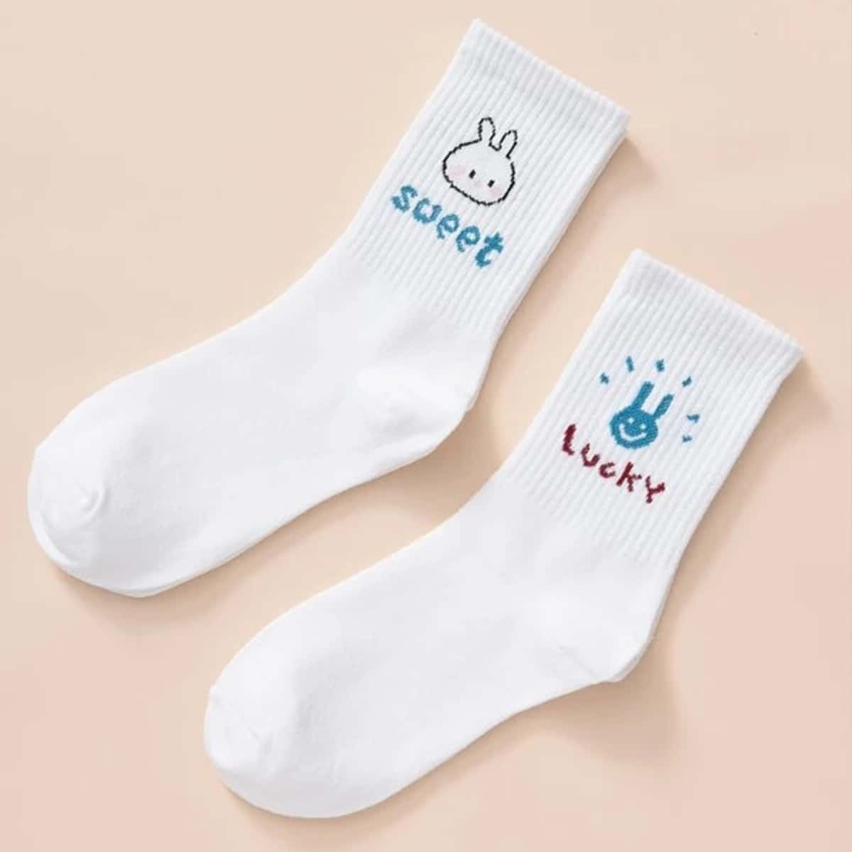

Cartoon Pattern Crew Socks, White